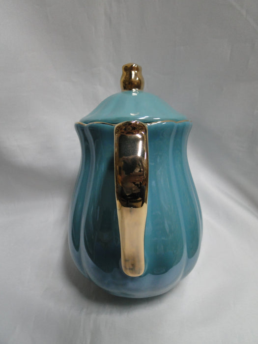 Grace's Teaware Teal w/ Gold Trim, Fluted: Teapot & Lid, 8" Tall