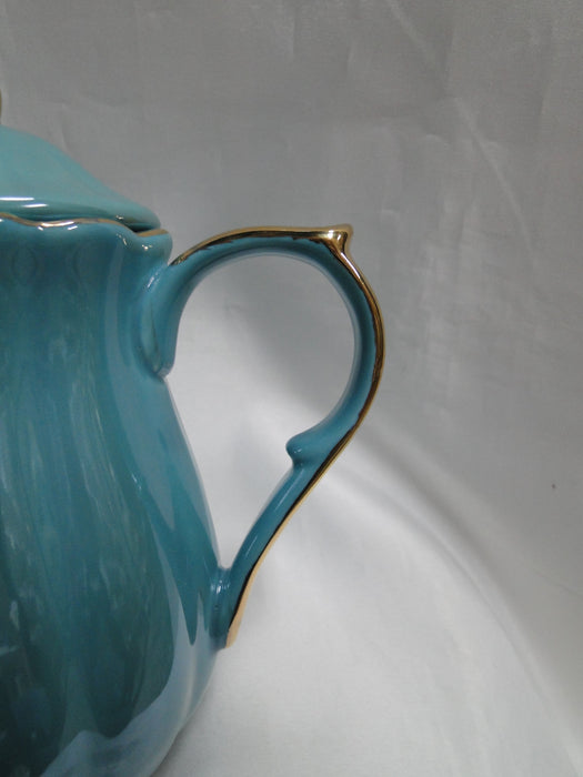 Grace's Teaware Teal w/ Gold Trim, Fluted: Teapot & Lid, 8" Tall