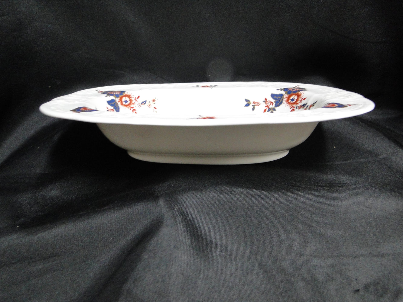 Coalport St Louis, White w/ Blue, Rust, Gold: Oval Serving Bowl, 9 3/8"