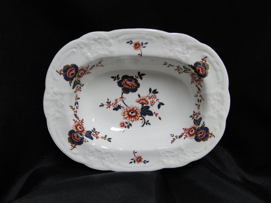 Coalport St Louis, White w/ Blue, Rust, Gold: Oval Serving Bowl, 9 3/8"
