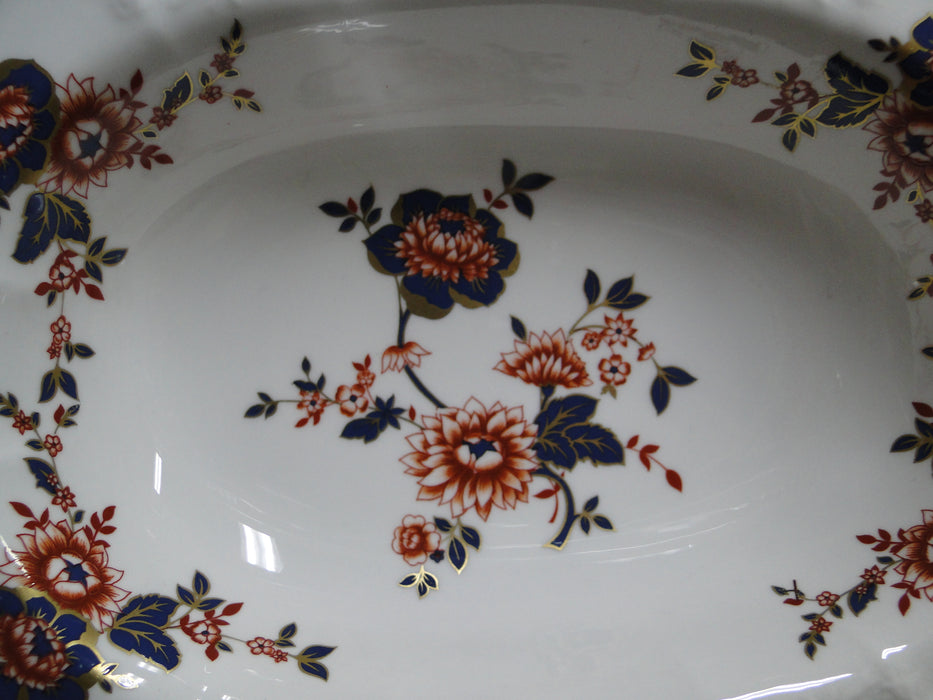 Coalport St Louis, White w/ Blue, Rust, Gold: Oval Serving Bowl, 9 3/8"