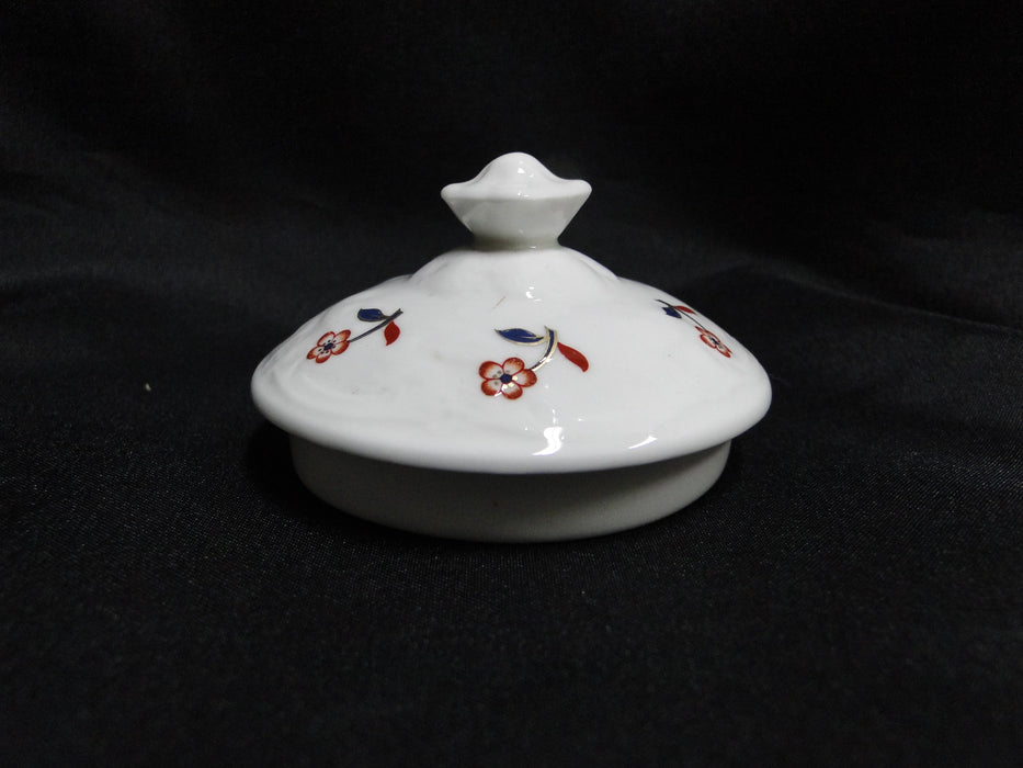 Coalport St Louis, White w/ Blue, Rust, Gold: Sugar Bowl & Lid, 3 3/4" Tall