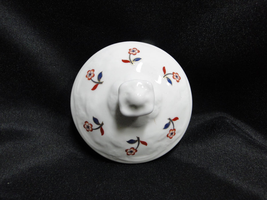 Coalport St Louis, White w/ Blue, Rust, Gold: Sugar Bowl & Lid, 3 3/4" Tall