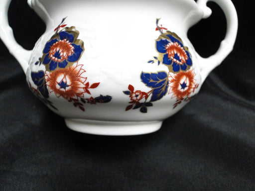 Coalport St Louis, White w/ Blue, Rust, Gold: Sugar Bowl & Lid, 3 3/4" Tall