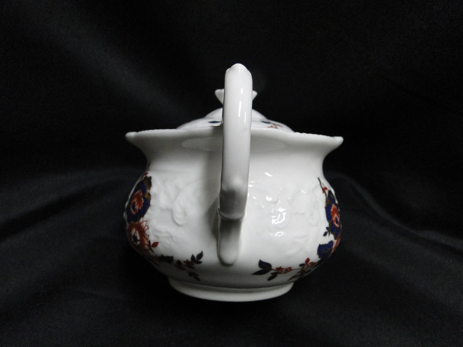 Coalport St Louis, White w/ Blue, Rust, Gold: Sugar Bowl & Lid, 3 3/4" Tall