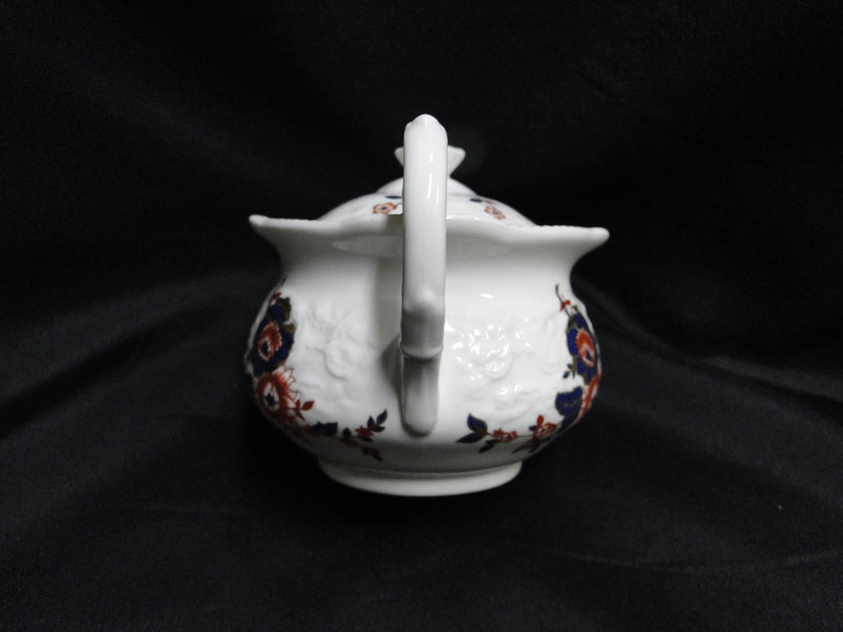 Coalport St Louis, White w/ Blue, Rust, Gold: Sugar Bowl & Lid, 3 3/4" Tall