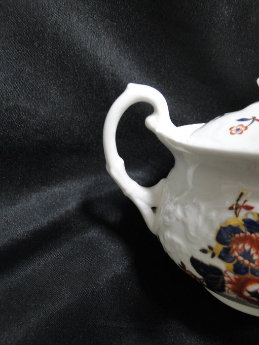 Coalport St Louis, White w/ Blue, Rust, Gold: Sugar Bowl & Lid, 3 3/4" Tall