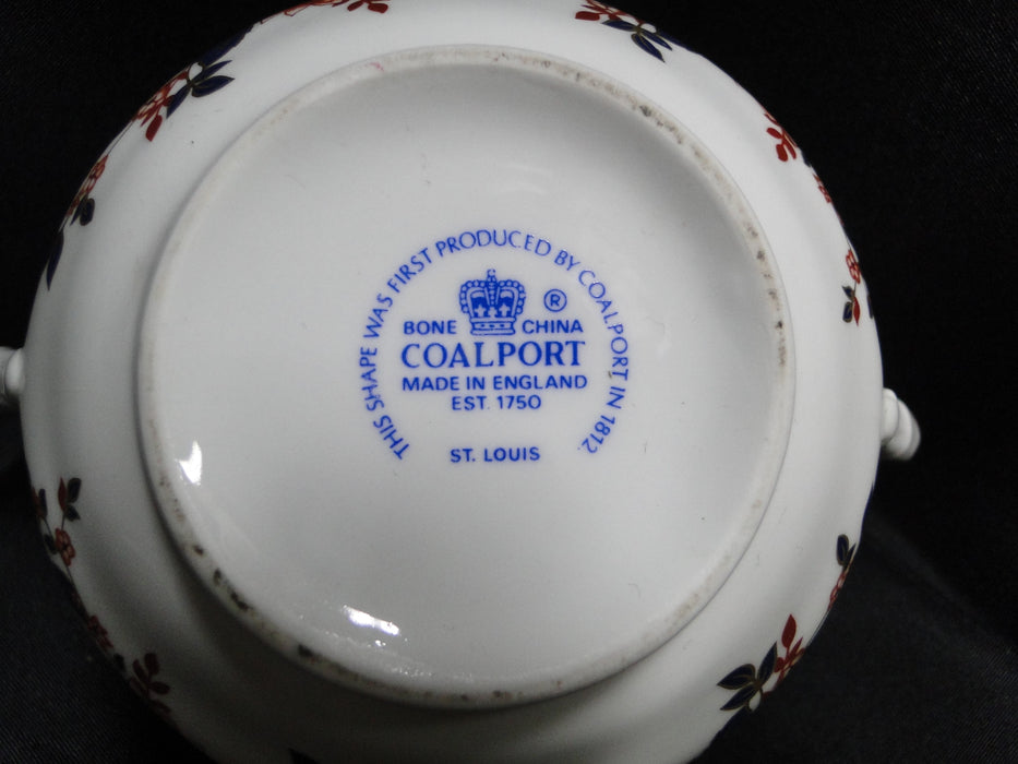 Coalport St Louis, White w/ Blue, Rust, Gold: Sugar Bowl & Lid, 3 3/4" Tall