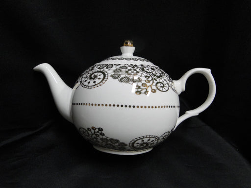 Grace's Teaware White w/ Gold Design: Teapot & Lid, 6"