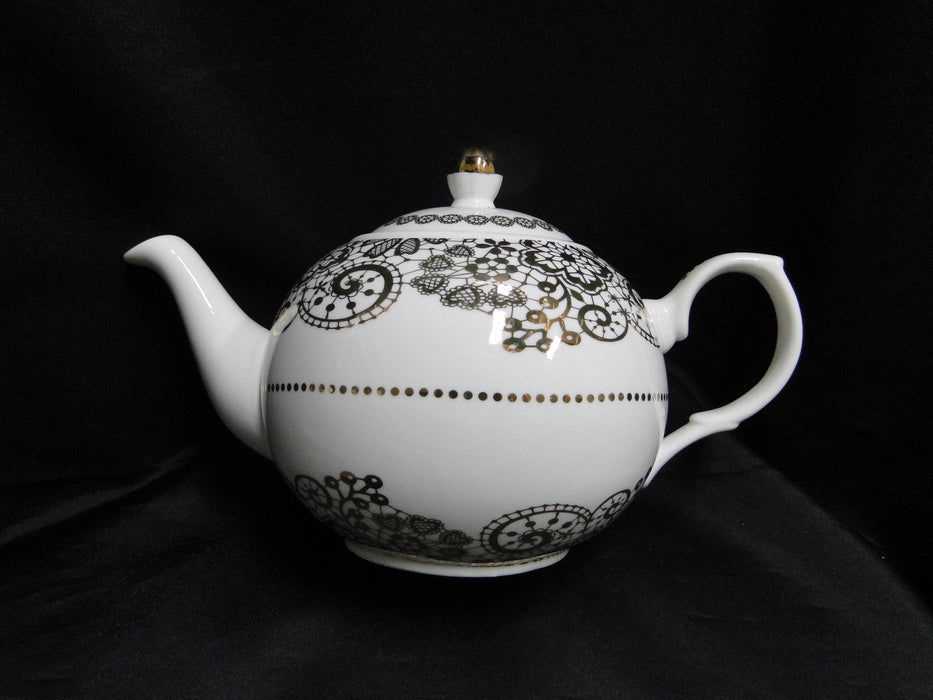 Grace's Teaware White w/ Gold Design: Teapot & Lid, 6"
