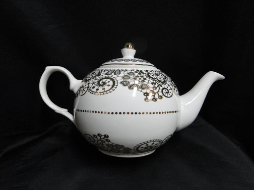Grace's Teaware White w/ Gold Design: Teapot & Lid, 6"