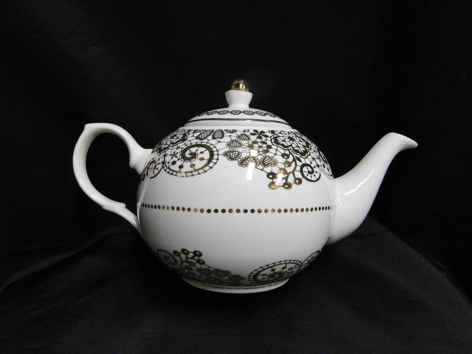 Grace's Teaware White w/ Gold Design: Teapot & Lid, 6"