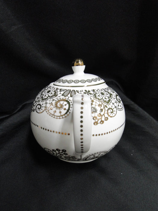 Grace's Teaware White w/ Gold Design: Teapot & Lid, 6"