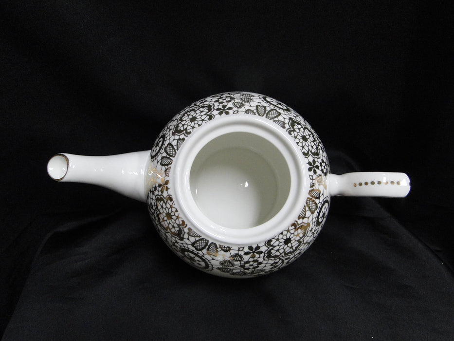 Grace's Teaware White w/ Gold Design: Teapot & Lid, 6"