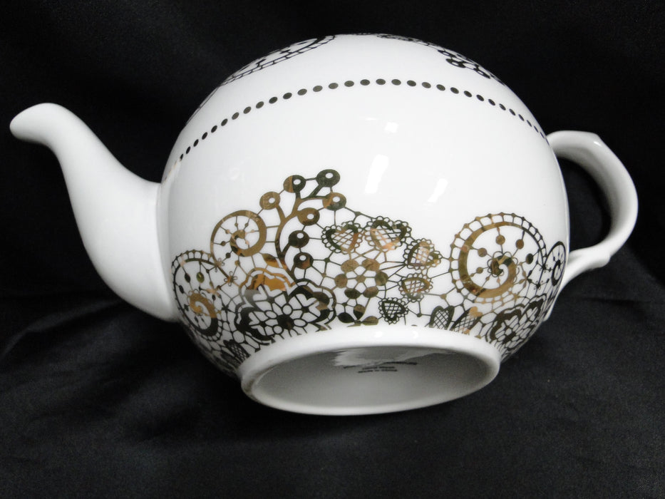 Grace's Teaware White w/ Gold Design: Teapot & Lid, 6"