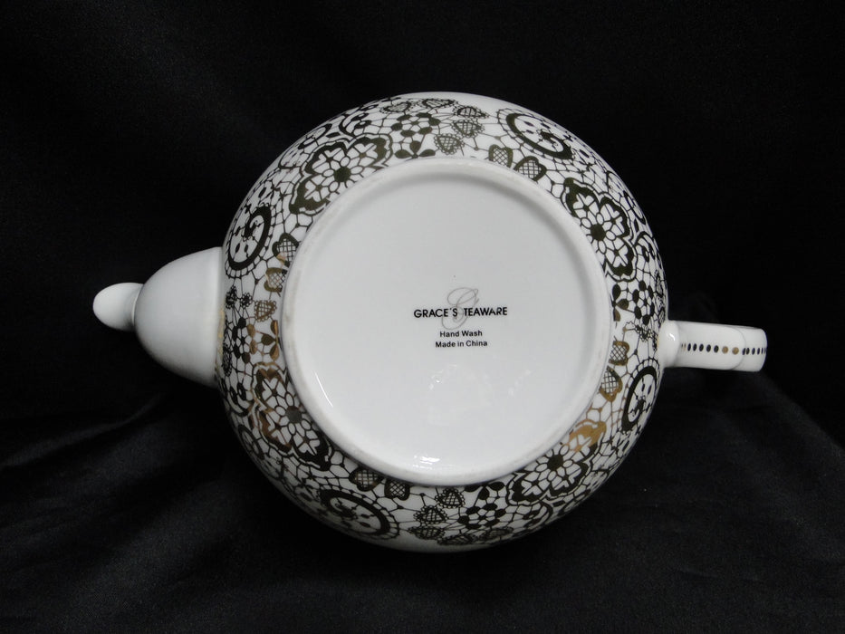 Grace's Teaware White w/ Gold Design: Teapot & Lid, 6"
