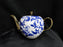 10 Strawberry Street Blue Leaves on White, Gold Spout & Lid: Teapot & Lid 5 3/4"