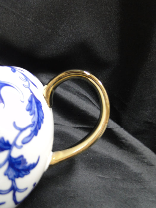 10 Strawberry Street Blue Leaves on White, Gold Spout & Lid: Teapot & Lid 5 3/4"