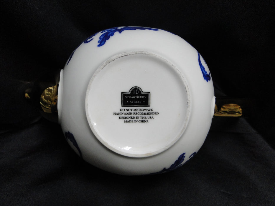 10 Strawberry Street Blue Leaves on White, Gold Spout & Lid: Teapot & Lid 5 3/4"