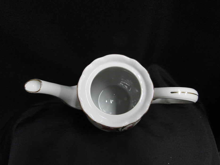 White w/ Pink Moss Rose, Gold Trim: Coffee Pot & Lid, 8 1/4" Tall