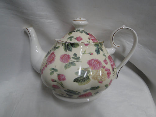 Coastline Imports Gracie China Pink Roses on Pale Yellow: Teapot & Lid, 6"