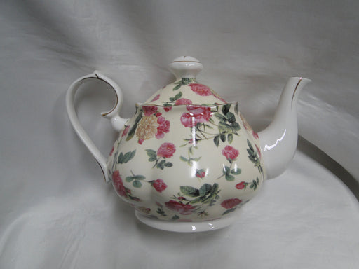 Coastline Imports Gracie China Pink Roses on Pale Yellow: Teapot & Lid, 6"