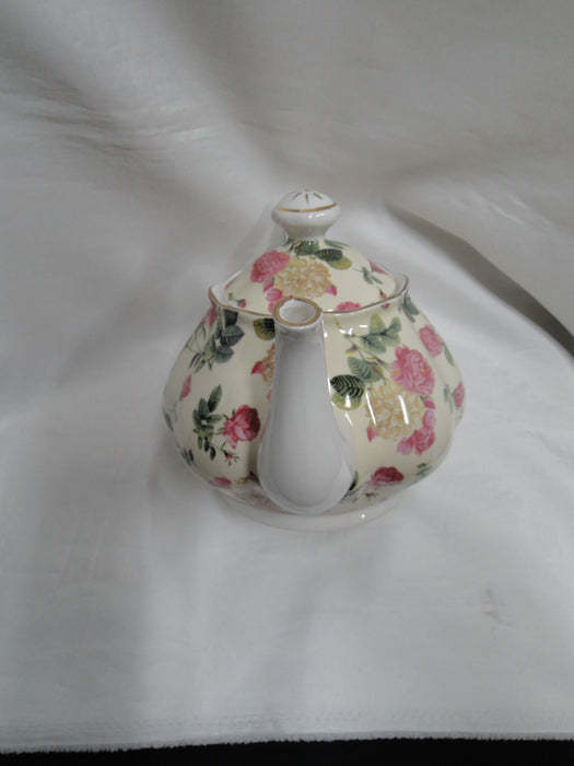 Coastline Imports Gracie China Pink Roses on Pale Yellow: Teapot & Lid, 6"