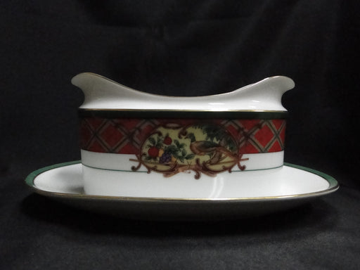 Noritake Royal Hunt, 3930, Plaid, Fruit, Animals: Gravy Boat w/ Att Underplate