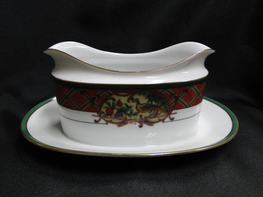 Noritake Royal Hunt, 3930, Plaid, Fruit, Animals: Gravy Boat w/ Att Underplate