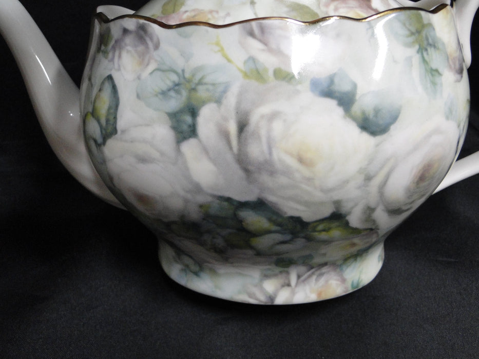 Grace's Teaware White Roses & Green Leaves: Teapot & Lid, 6 1/8"Tall