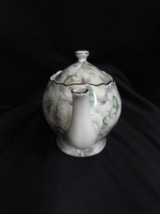 Grace's Teaware White Roses & Green Leaves: Teapot & Lid, 6 1/8"Tall