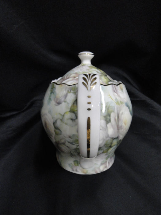 Grace's Teaware White Roses & Green Leaves: Teapot & Lid, 6 1/8"Tall