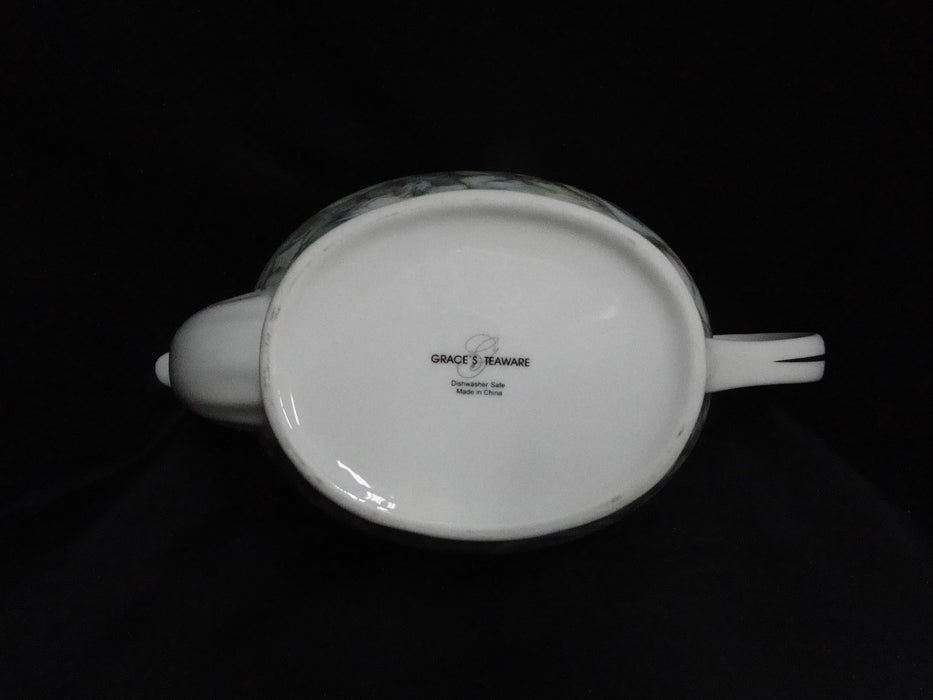 Grace's Teaware White Roses & Green Leaves: Teapot & Lid, 6 1/8"Tall