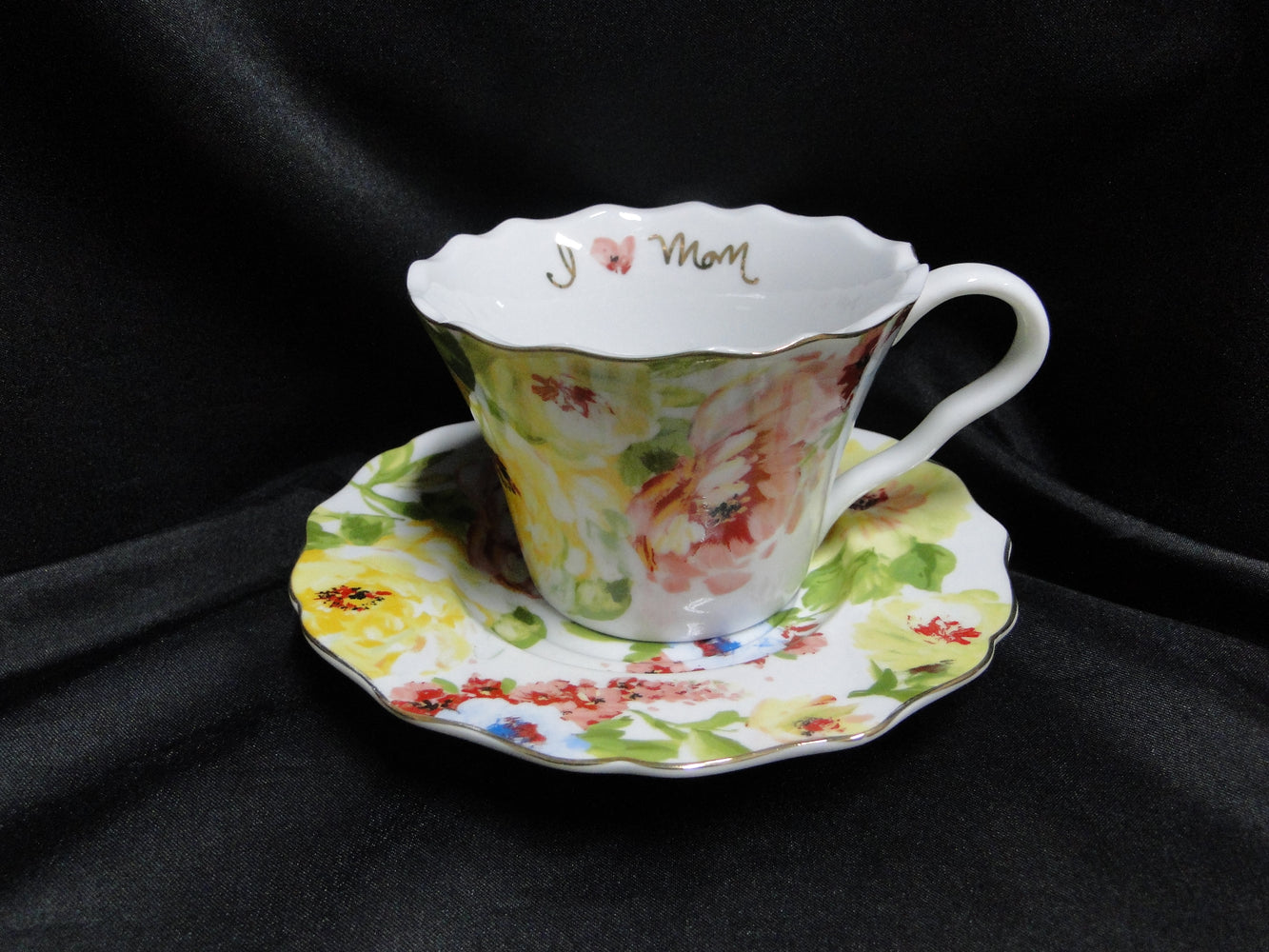 222 Fifth Georgette Rose, Multicolored Florals: Cup & Saucer Set, I "H   Dishes Encore