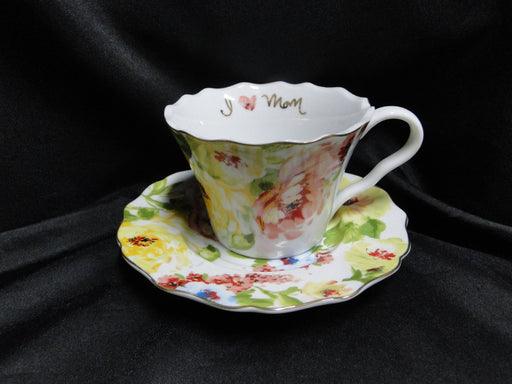 222 Fifth Georgette Rose, Multicolored Florals: Cup & Saucer Set, I "Heart" Mom