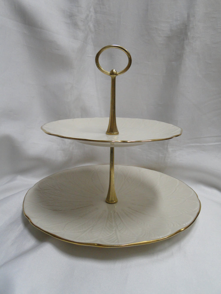 Lenox Greenfield, Ivory, Embossed Feathers: Two Tiered Serving Tray, 9 1/2"