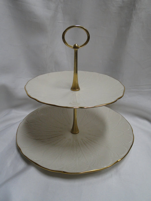 Lenox Greenfield, Ivory, Embossed Feathers: Two Tiered Serving Tray, 9 1/2"