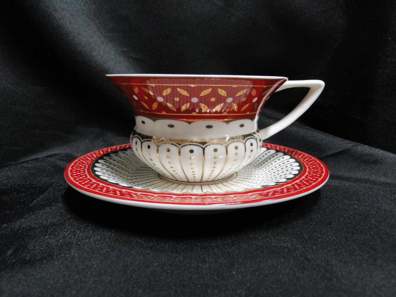 Grace's Teaware Colored Band: Red Cup & Saucer Set (s), 2 1/4" Tall