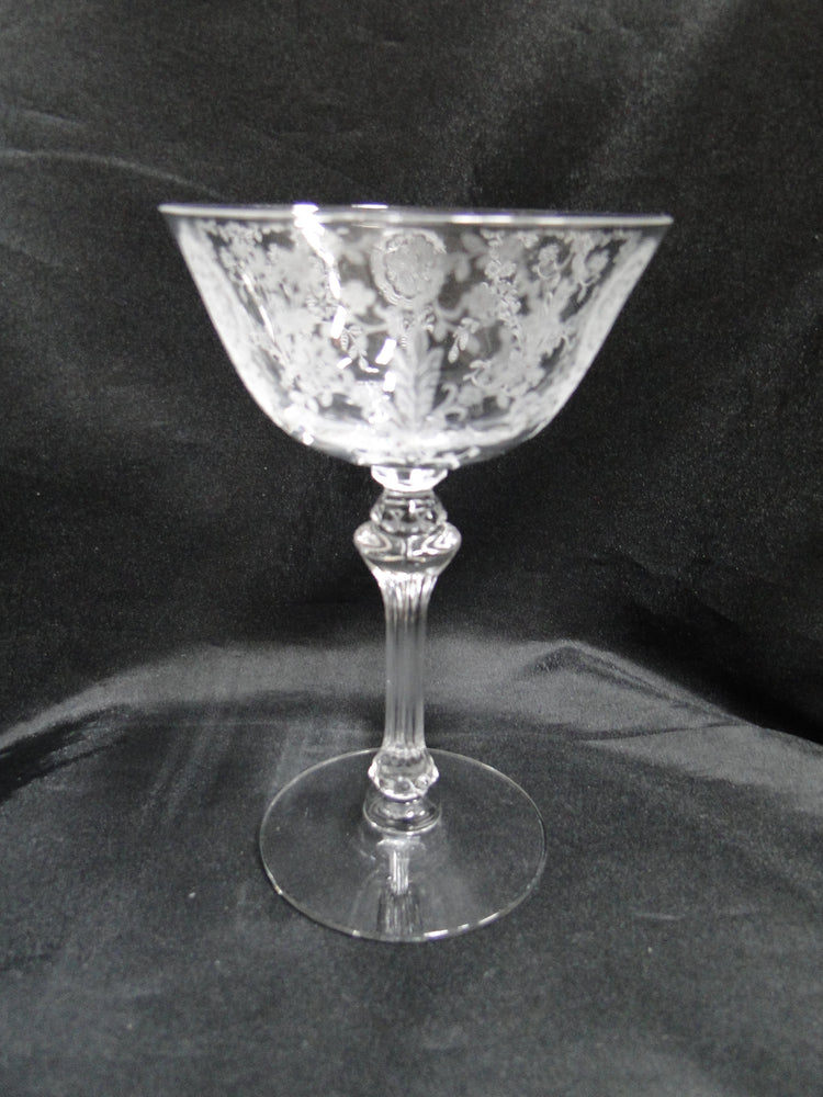 Tiffin June Night, 17392, Clear, Etched: Champagne / Sherbet (s), 6" Tall