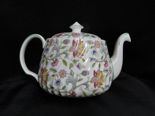 Minton Haddon Hall B1451, Floral Chintz, Green Trim: Teapot & Lid, 5 3/4"