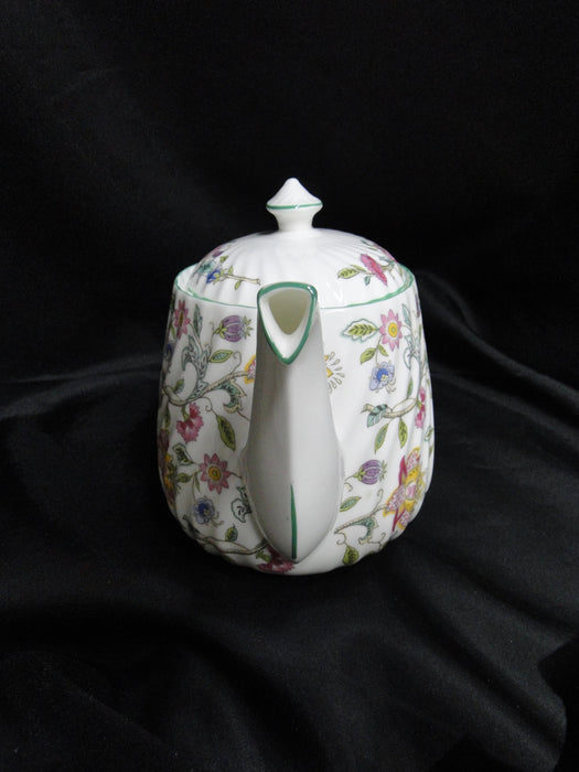 Minton Haddon Hall B1451, Floral Chintz, Green Trim: Teapot & Lid, 5 3/4"