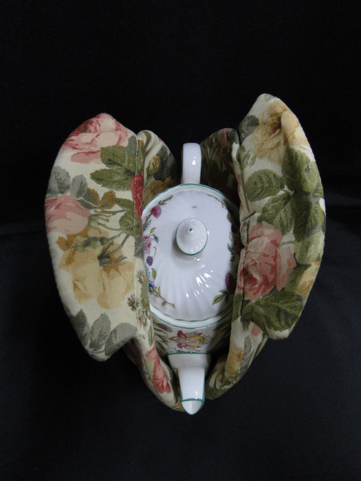 Pink & Yellow Roses, Green Leaves, Great Britain: Teapot Cozy, 9" Long