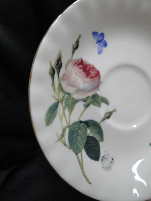 Roy Kirkham, White w/ Redoute Roses: Cup & Saucer Set, 2 7/8", Gold Trim