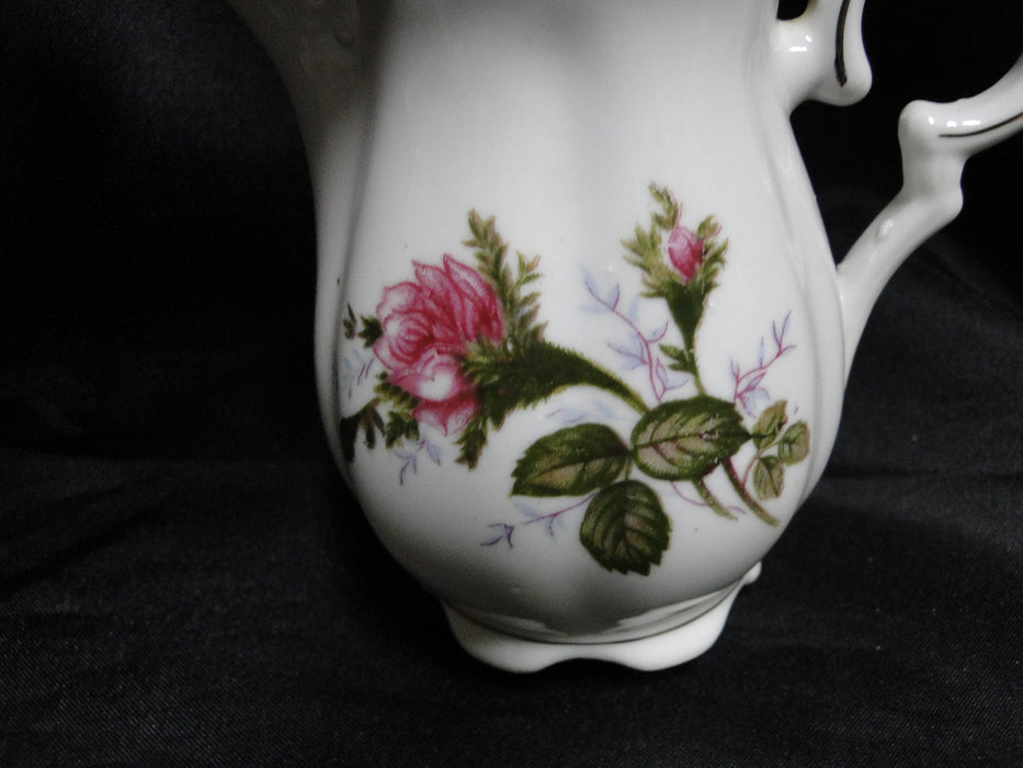 White w/ Pink Moss Rose, Gold Trim: Creamer / Cream Pitcher, 3 3/4" Tall