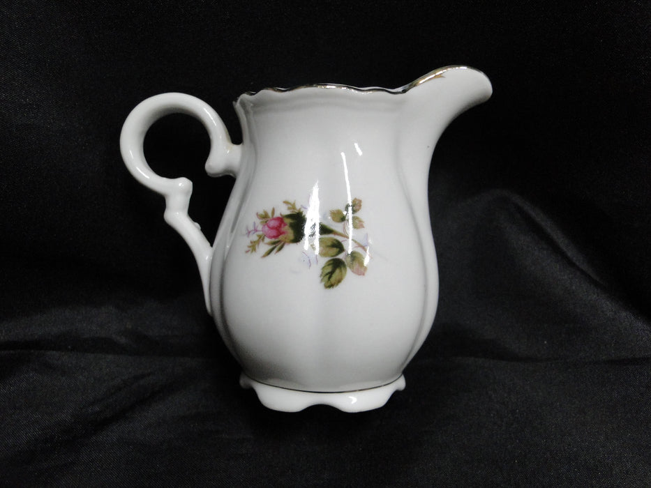 White w/ Pink Moss Rose, Gold Trim: Creamer / Cream Pitcher, 3 3/4" Tall