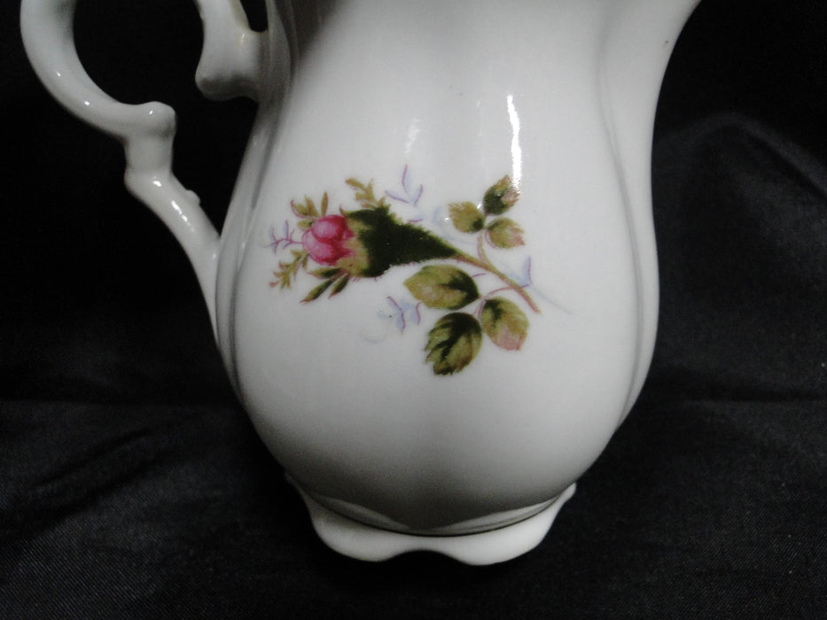 White w/ Pink Moss Rose, Gold Trim: Creamer / Cream Pitcher, 3 3/4" Tall