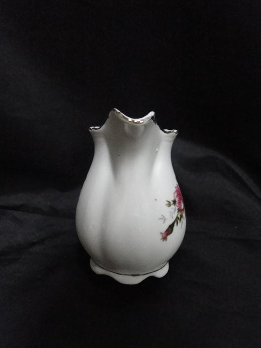 White w/ Pink Moss Rose, Gold Trim: Creamer / Cream Pitcher, 3 3/4" Tall