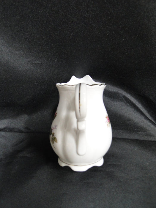 White w/ Pink Moss Rose, Gold Trim: Creamer / Cream Pitcher, 3 3/4" Tall