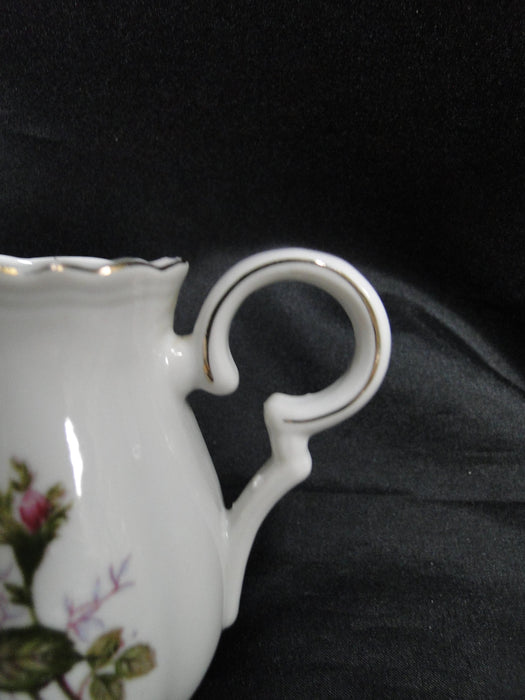 White w/ Pink Moss Rose, Gold Trim: Creamer / Cream Pitcher, 3 3/4" Tall
