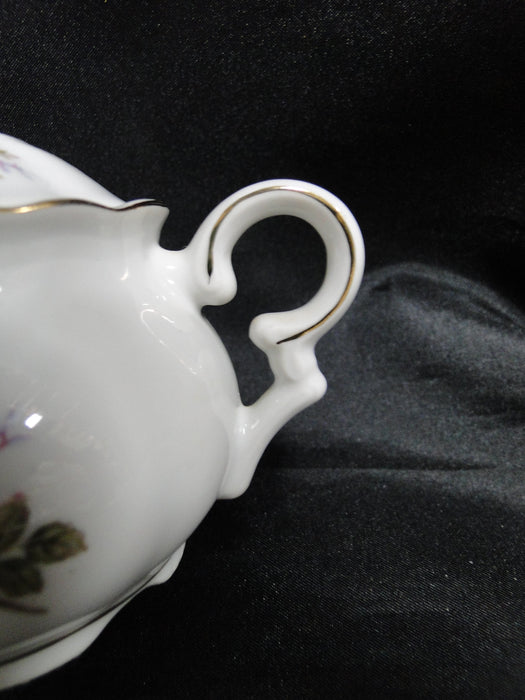 White w/ Pink Moss Rose, Gold Trim: Sugar Bowl & Lid, 3 7/8" Tall